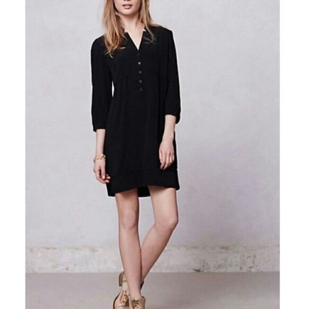 Maeve Size 2 ANTHROPOLOGIE TARYN CREPE SHIFT Dress BLACK SLEEVES 3/4